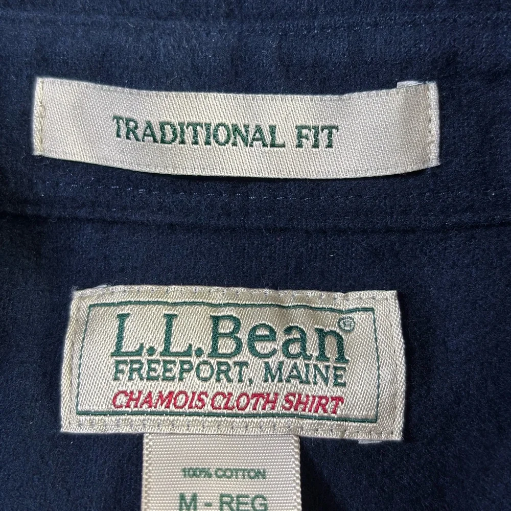 LL Bean Shirt Mens Medium Blue Navy Chamois Cloth Traditional Fit Flannel Shirt - Picture 5 of 9
